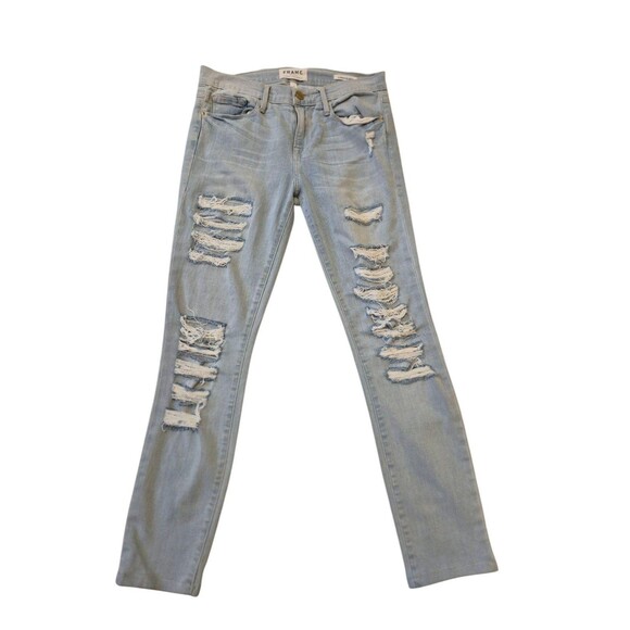 FRAME le Skinny de Jeanne Distressed Light Wash Jeans Stretch Denim Jeans sz 29 - Picture 1 of 7